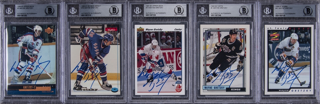 1990s Topps, UD and Other Brands Wayne Gretzky Signed Cards BGS-Encapsulated Collection (5 Different) 